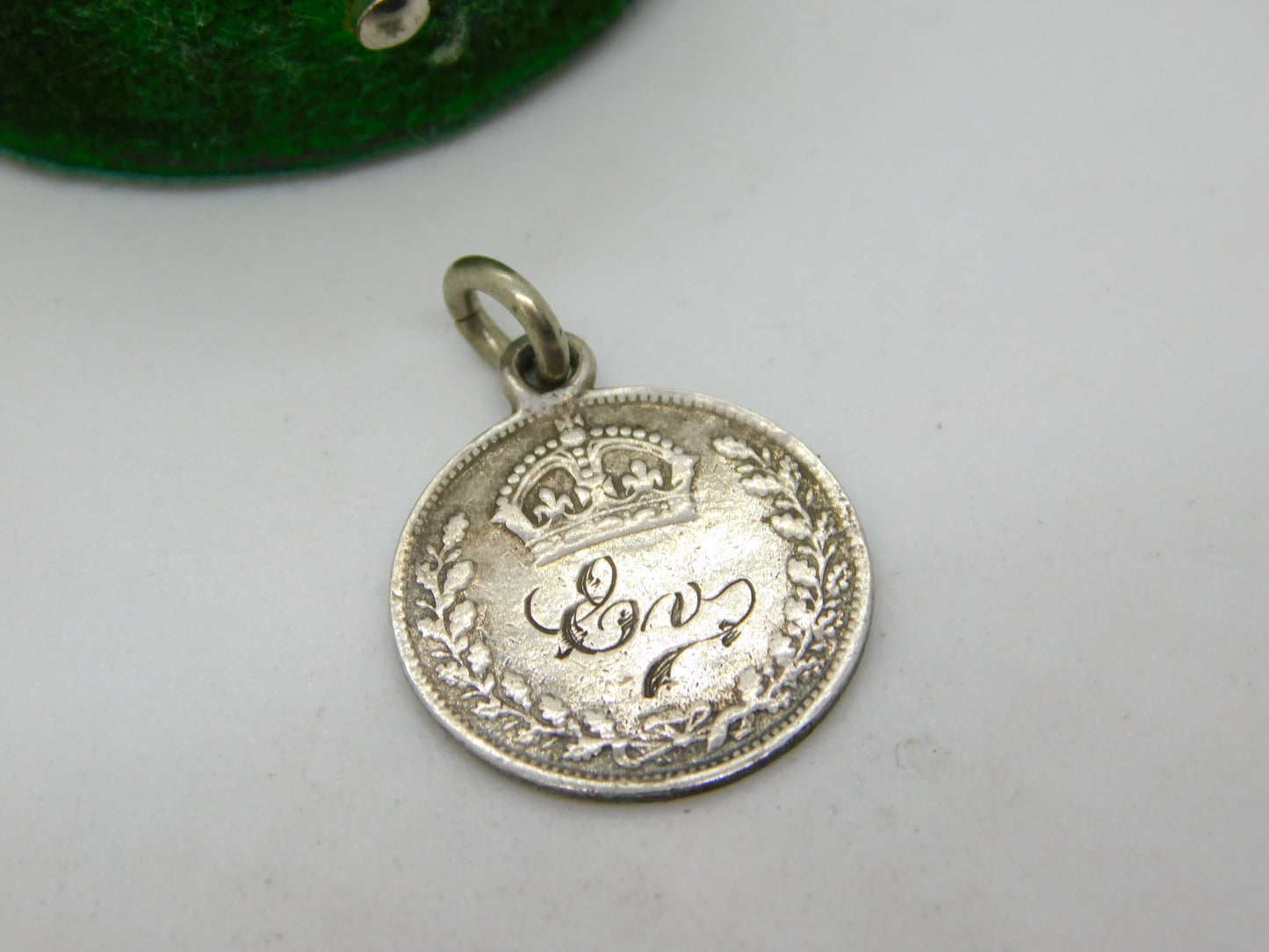 Victorian Sterling Silver Threepence Love Token Charm 'Erv' Antique c1890