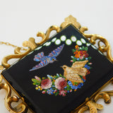 Victorian 9ct Gold Micro Mosaic Flower & Bird Sweetheart Brooch Antique c1850