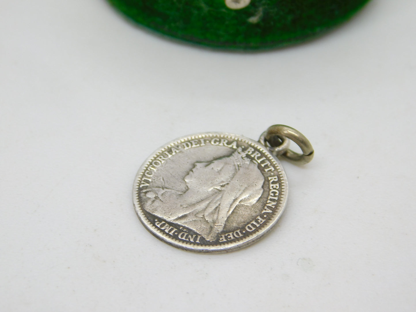 Victorian Sterling Silver Threepence Love Token Charm 'Erv' Antique c1890