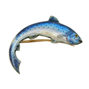 Victorian 15ct Yellow Gold & Enamel Leaping Salmon Fish Brooch Antique