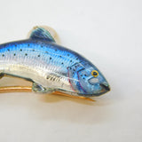 Victorian 15ct Yellow Gold & Enamel Leaping Salmon Fish Brooch Antique
