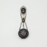 French Silver Plated & Black Enamel Ladies Watch Clip Chatelaine c1860 Victorian