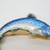 Victorian 15ct Yellow Gold & Enamel Leaping Salmon Fish Brooch Antique