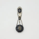 French Silver Plated & Black Enamel Ladies Watch Clip Chatelaine c1860 Victorian