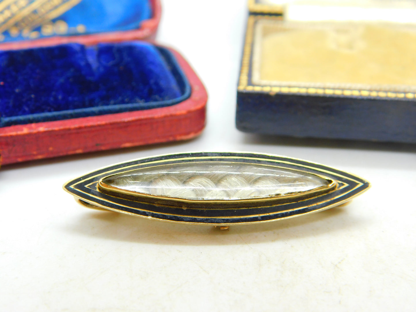 Braided Mourning Hair Enamel 9ct Gold Brooch Pin Inscribed Eliza Bentley 1917 Antique Edwardian