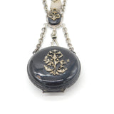 French Silver Plated & Black Enamel Ladies Watch Clip Chatelaine c1860 Victorian