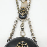 French Silver Plated & Black Enamel Ladies Watch Clip Chatelaine c1860 Victorian