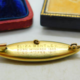 Braided Mourning Hair Enamel 9ct Gold Brooch Pin Inscribed Eliza Bentley 1917 Antique Edwardian