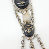 French Silver Plated & Black Enamel Ladies Watch Clip Chatelaine c1860 Victorian