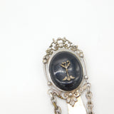 French Silver Plated & Black Enamel Ladies Watch Clip Chatelaine c1860 Victorian