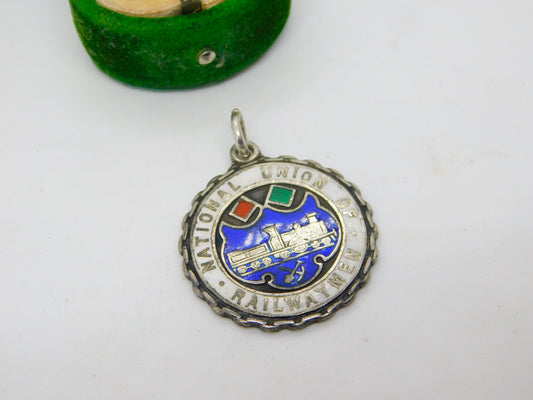 Sterling Silver Enamelled 'National Union of Railwaymen' Fob Medal Antique c1930