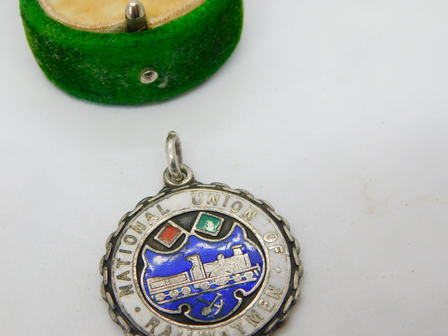 Sterling Silver Enamelled 'National Union of Railwaymen' Fob Medal Antique c1930