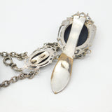 French Silver Plated & Black Enamel Ladies Watch Clip Chatelaine c1860 Victorian