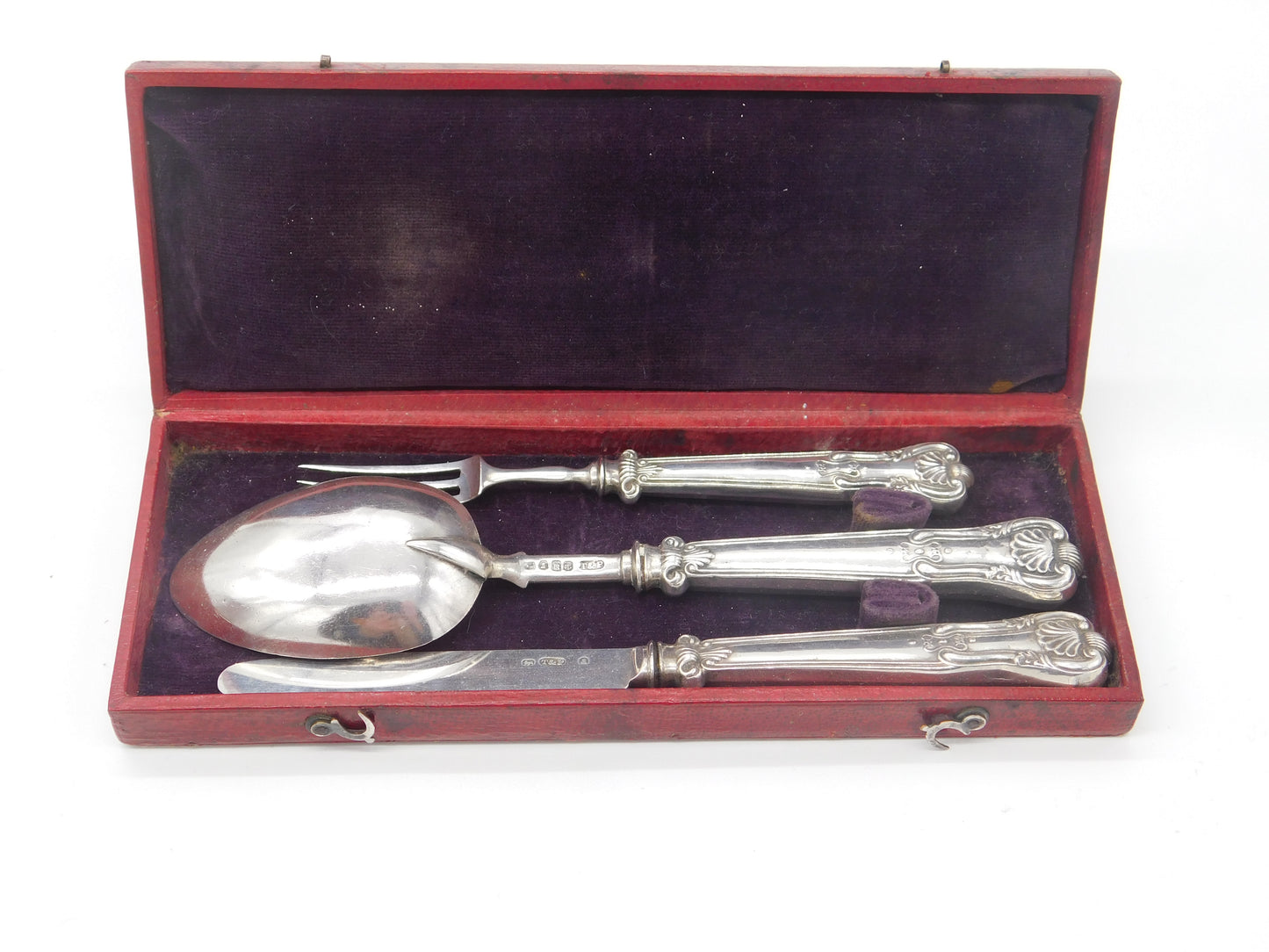 Boxed Georgian Sterling Silver Christening Cutlery Set 1833 Birmingham Antique