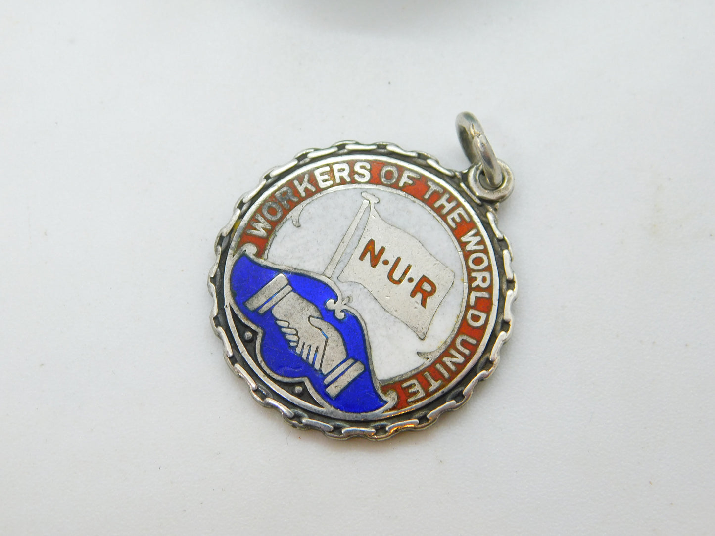 Sterling Silver Enamelled 'National Union of Railwaymen' Fob Medal Antique c1930