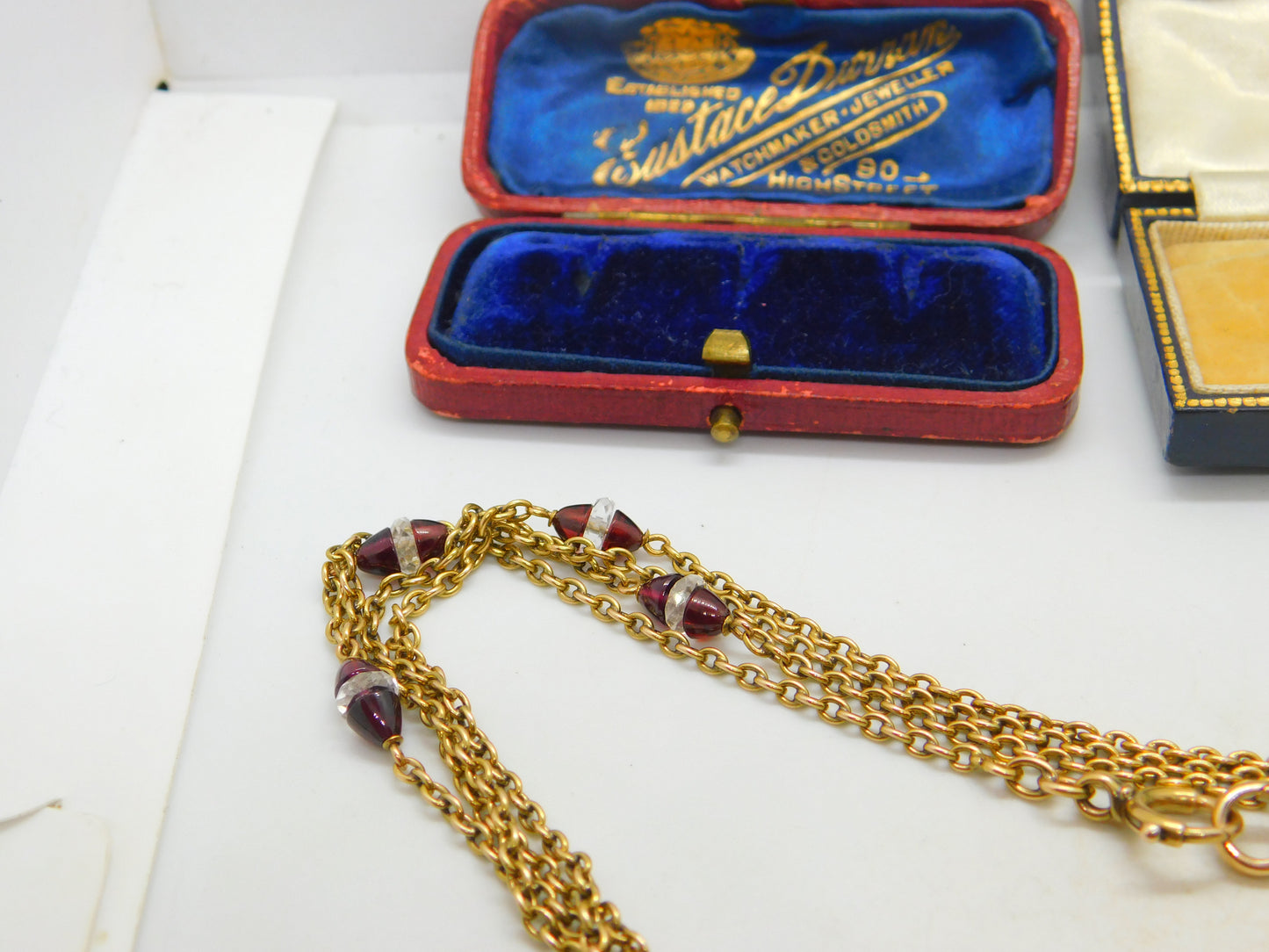 Garnet Rock Crystal 14ct Yellow Gold Long Guard Chain Necklace 160 cm Antique