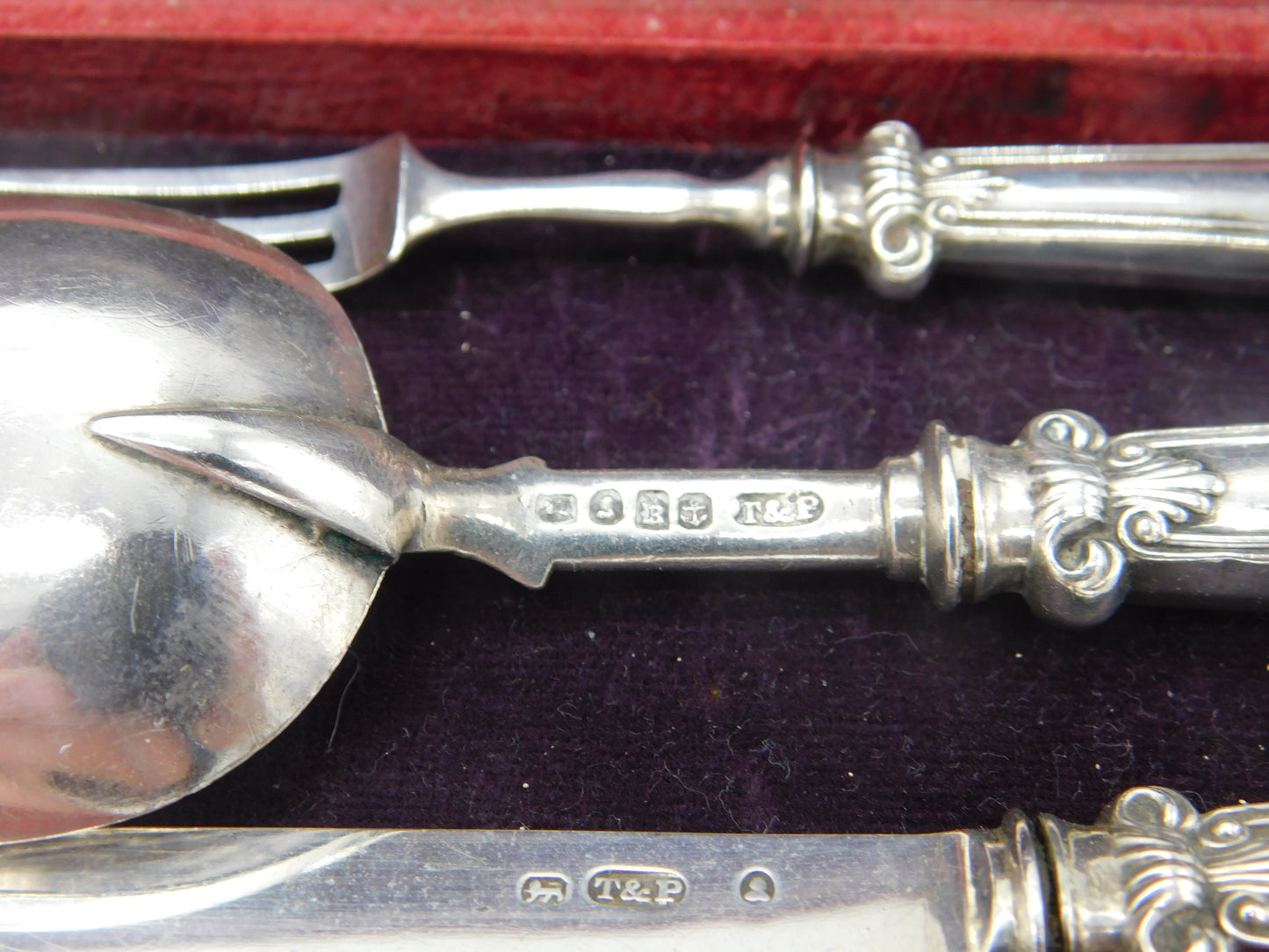 Boxed Georgian Sterling Silver Christening Cutlery Set 1833 Birmingham Antique