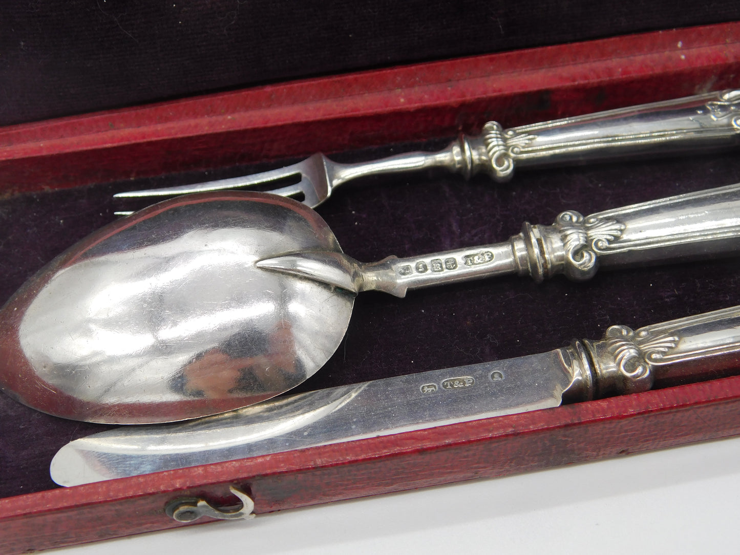 Boxed Georgian Sterling Silver Christening Cutlery Set 1833 Birmingham Antique