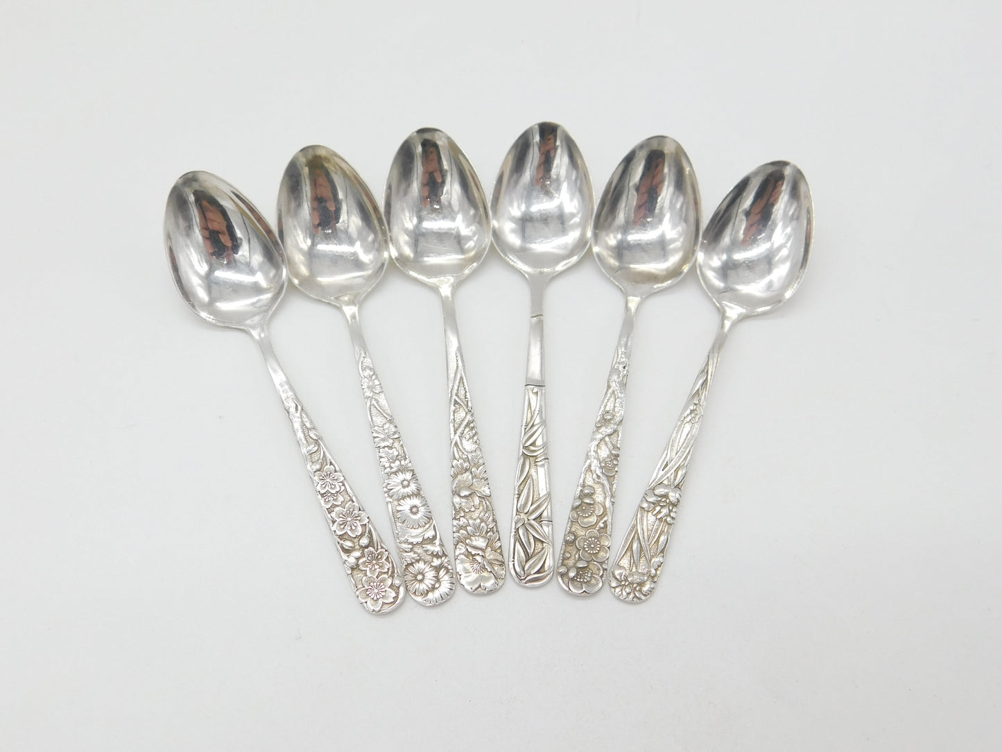 Set of Japanese Sterling Silver Floral Pattern Teaspoons c1920 Antique Art Deco