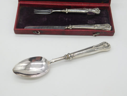 Boxed Georgian Sterling Silver Christening Cutlery Set 1833 Birmingham Antique