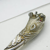 Victorian Boxed Sterling Silver & Steel Leopard Button Hook, Shoe Horn Set 1898 Birmingham