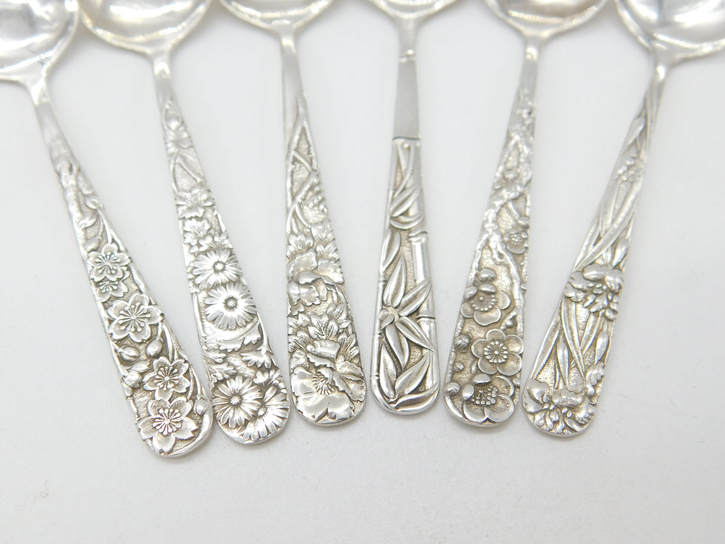 Set of Japanese Sterling Silver Floral Pattern Teaspoons c1920 Antique Art Deco