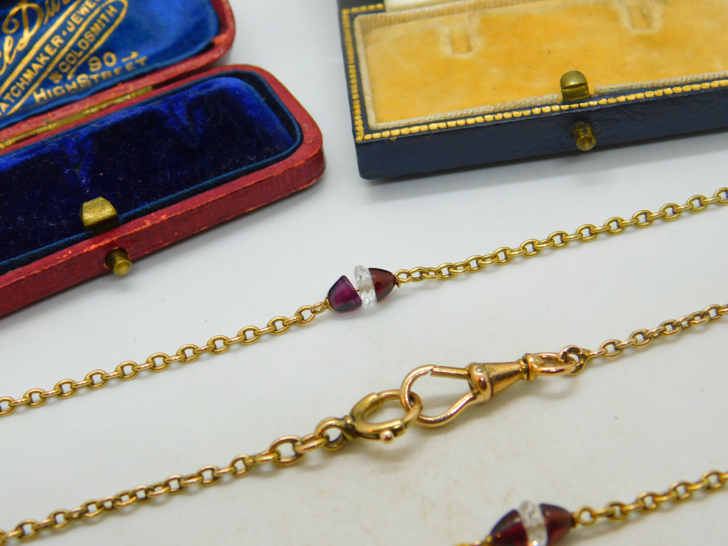 Garnet Rock Crystal 14ct Yellow Gold Long Guard Chain Necklace 160 cm Antique