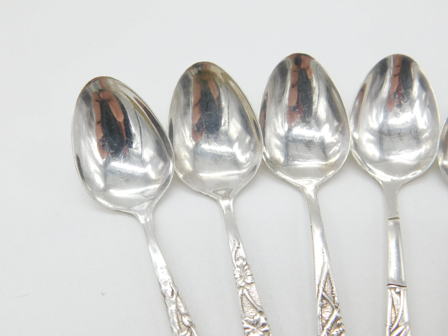 Set of Japanese Sterling Silver Floral Pattern Teaspoons c1920 Antique Art Deco