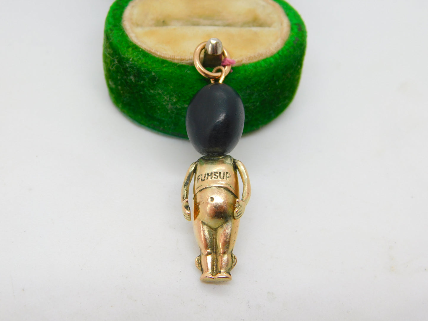 WW1 9ct Yellow Gold Wooden Head 'Fumsup' Good Luck Charm Antique c1915