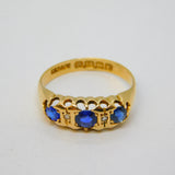 Victorian 18ct Gold, Sapphire & Diamond Boat Ring Antique 1891 Birmingham