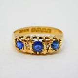 Victorian 18ct Gold, Sapphire & Diamond Boat Ring Antique 1891 Birmingham