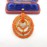 Victorian Yellow Metal & Red Coral Beaded Dress Brooch Pin c1850 Antique