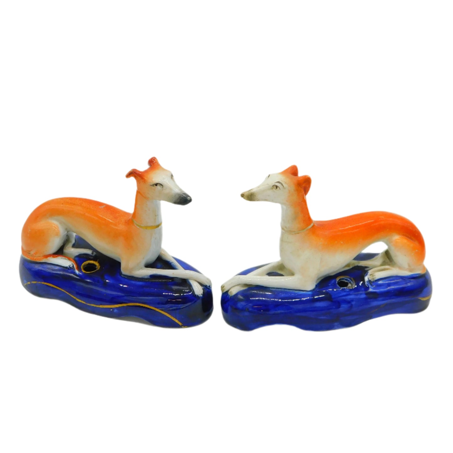 Victorian Pair of Staffordshire Greyhound Dog Pen Holders Antique c1840 AF