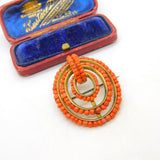 Victorian Yellow Metal & Red Coral Beaded Dress Brooch Pin c1850 Antique