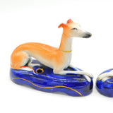 Victorian Pair of Staffordshire Greyhound Dog Pen Holders Antique c1840 AF