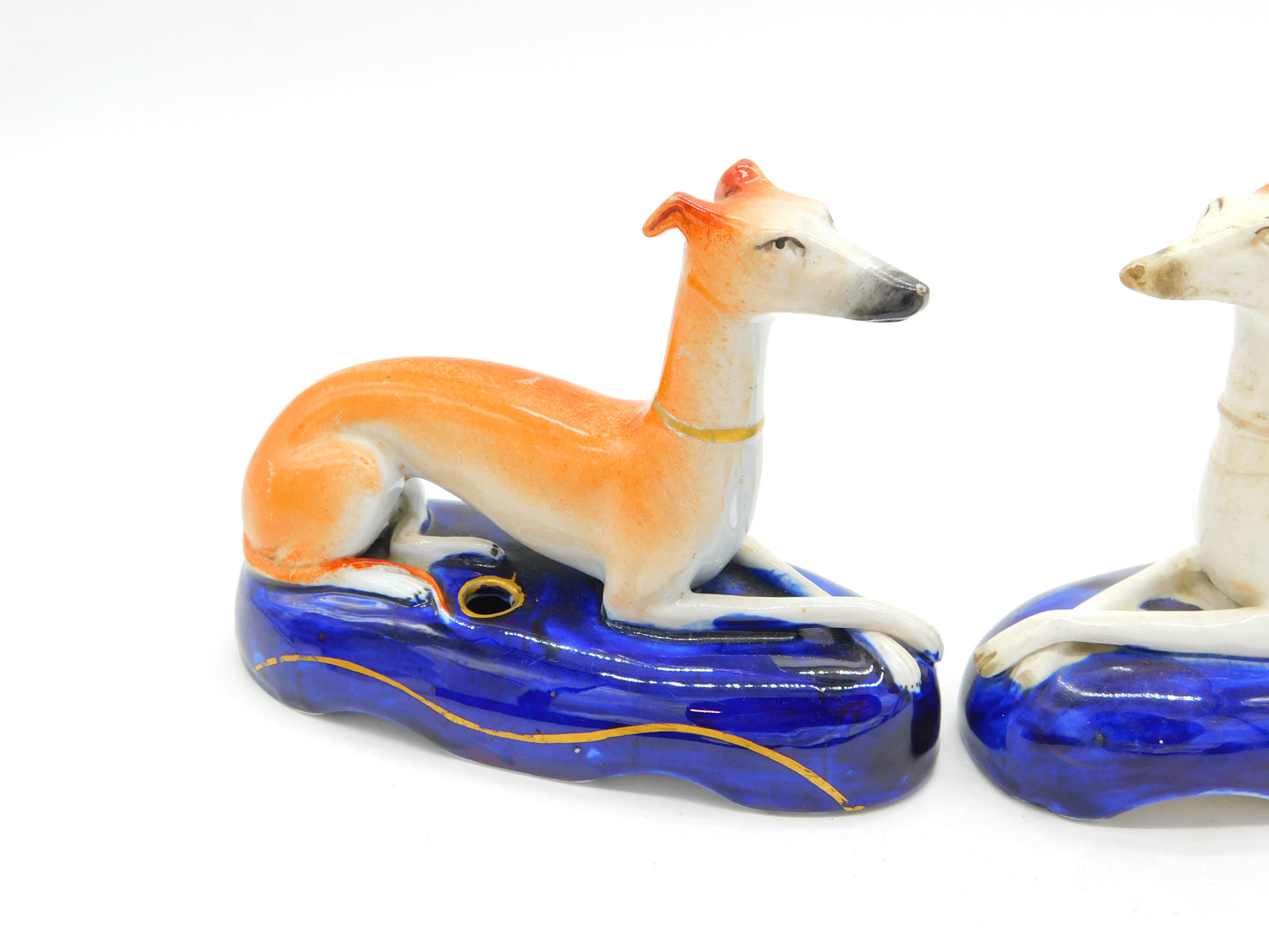 Victorian Pair of Staffordshire Greyhound Dog Pen Holders Antique c1840 AF