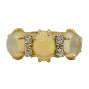 9ct Yellow Gold, Cabochon Ethiopian Opal & Spinel Dress Ring Vintage c1990