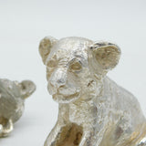 Trio of Cast Britannia Silver Young Lions Scultpure Figures Vintage 1990 London