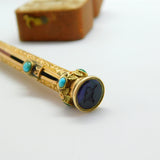 Victorian 15ct Gold Cased, Turquoise Amethyst Spaniel Intaglio Top Pencil c1860