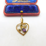 Victorian Rolled Gold, Amethyst & Seed Pearl Sweetheart Drop Pendant c1880