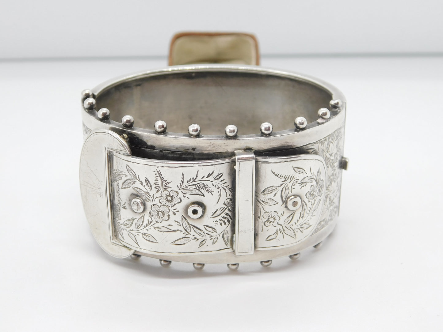 Victorian Sterling Silver Aesthetic Movement Buckle Sweetheart Bangle c1880