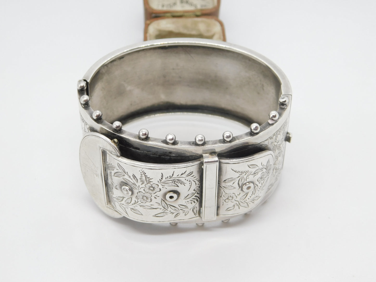 Victorian Sterling Silver Aesthetic Movement Buckle Sweetheart Bangle c1880