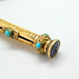 Victorian 15ct Gold Cased, Turquoise Amethyst Spaniel Intaglio Top Pencil c1860