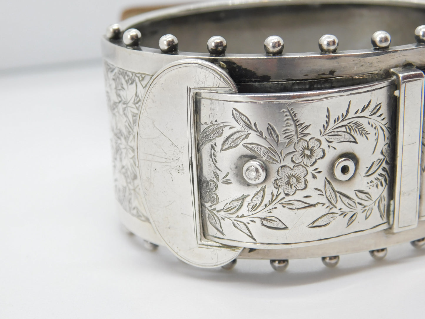 Victorian Sterling Silver Aesthetic Movement Buckle Sweetheart Bangle c1880