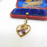 Victorian Rolled Gold, Amethyst & Seed Pearl Sweetheart Drop Pendant c1880