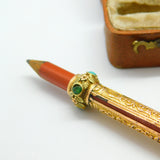 Victorian 15ct Gold Cased, Turquoise Amethyst Spaniel Intaglio Top Pencil c1860