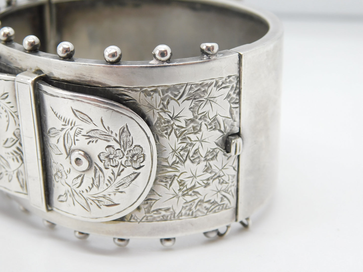 Victorian Sterling Silver Aesthetic Movement Buckle Sweetheart Bangle c1880