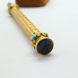 Victorian 15ct Gold Cased, Turquoise Amethyst Spaniel Intaglio Top Pencil c1860