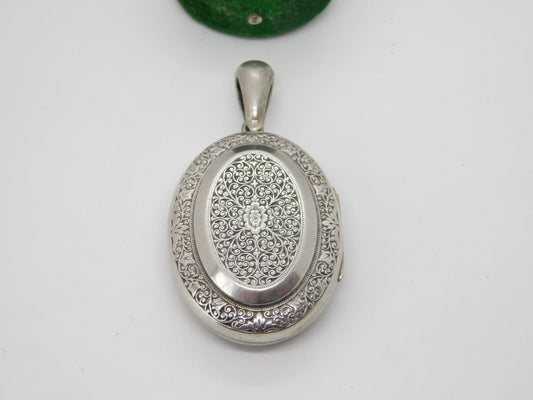 Victorian Kutch Sterling Silver Floral Double Locket Pendant Antique c1890