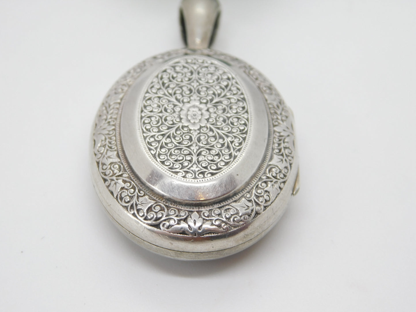 Victorian Kutch Sterling Silver Floral Double Locket Pendant Antique c1890